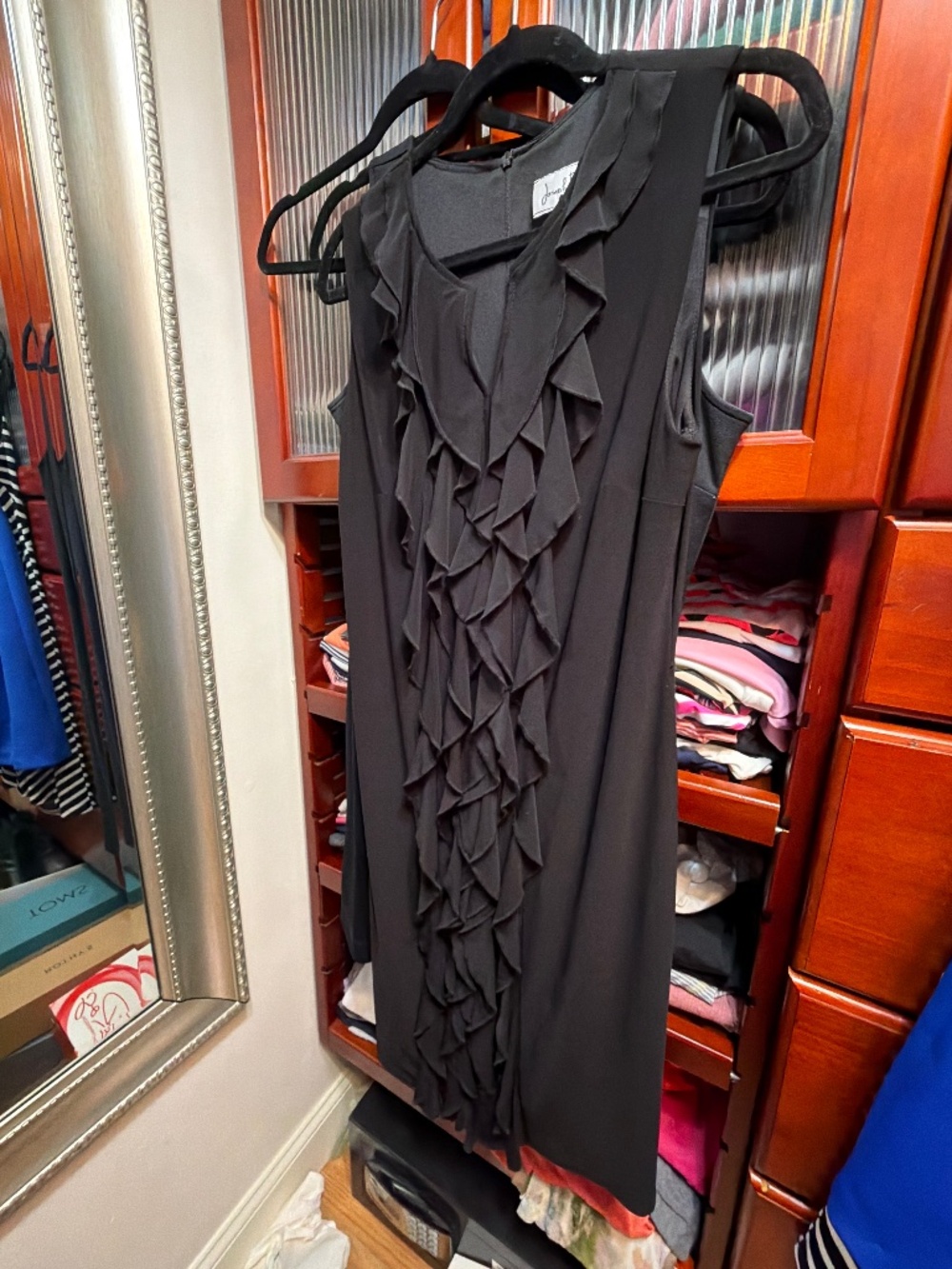 Joseph Ribkoff Black Ruffle Front Sleeveless Dress Size 14